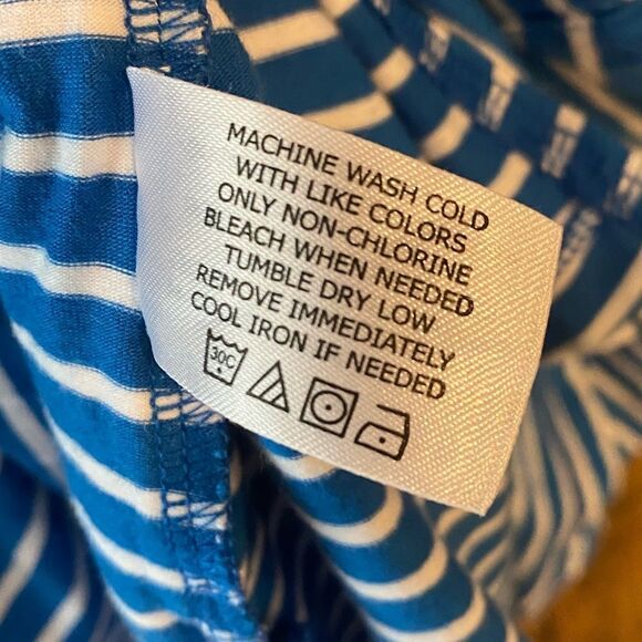 Coolibar Sz M Blue White Striped Pocket UPF 50 Hoodie Beach Swim Cover Dress - Picture 8 of 8